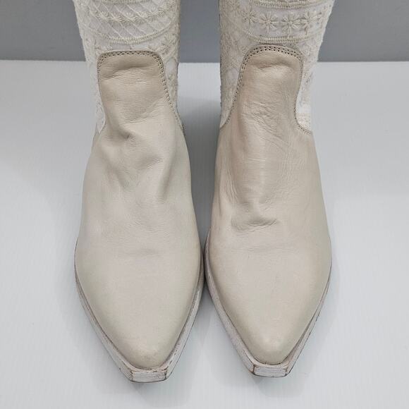 NEW Free People Bren Knee High Boot Womens EU 38 Cream Embroidered Boho Slouchy - Picture 6 of 15